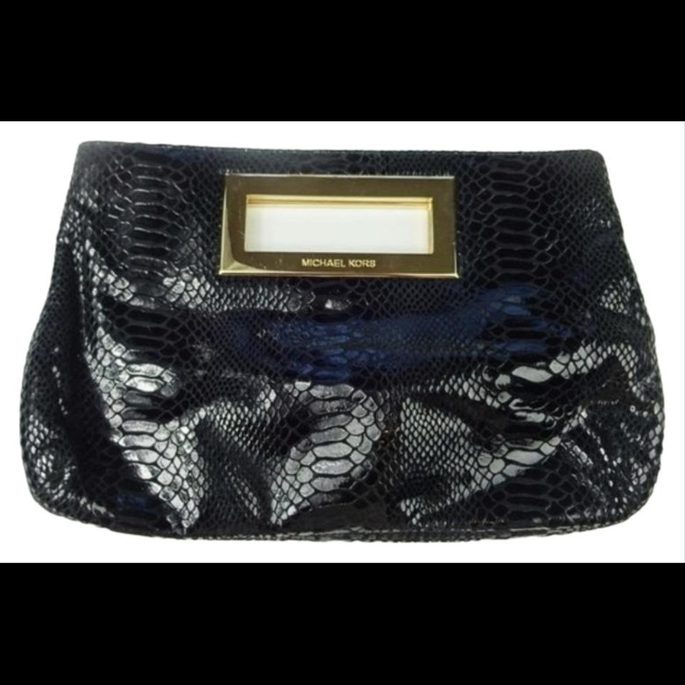MICHAEL Michael Kors Snake Embossed Black Clutch